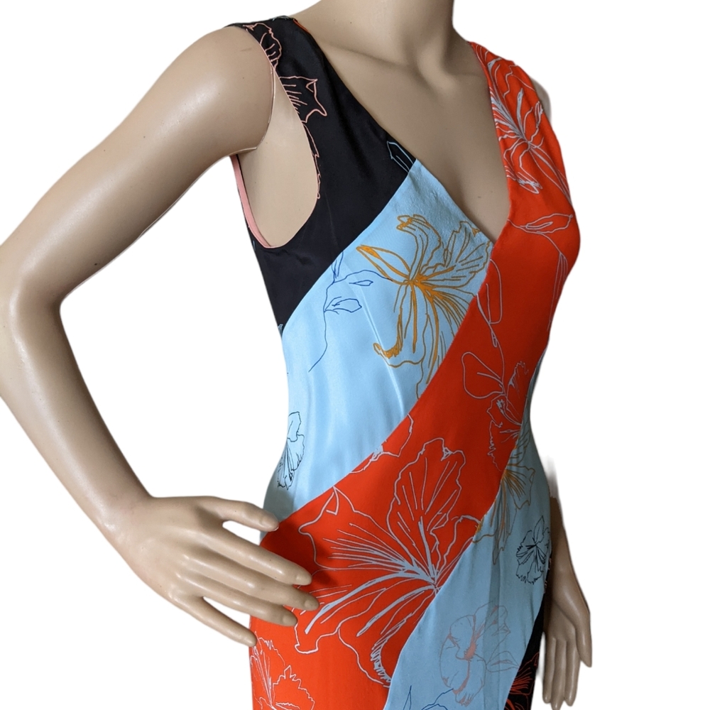 Diane Von Furstenberg Blue + Orange + Black Floral Midi Dress - Picture 3 of 11